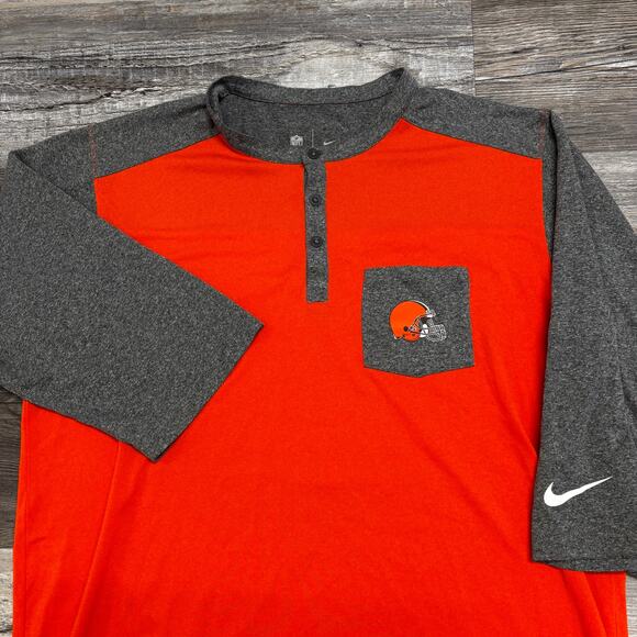 Nike NFL Team Cleveland Browns Mens L Football Dri Fit 3/4 Sleeve Henley T-Shirt - Picture 2 of 8
